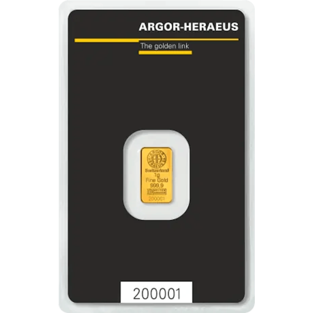 Lingot d'or Argor Heraeus Kinebar® certifié de 1 gramme