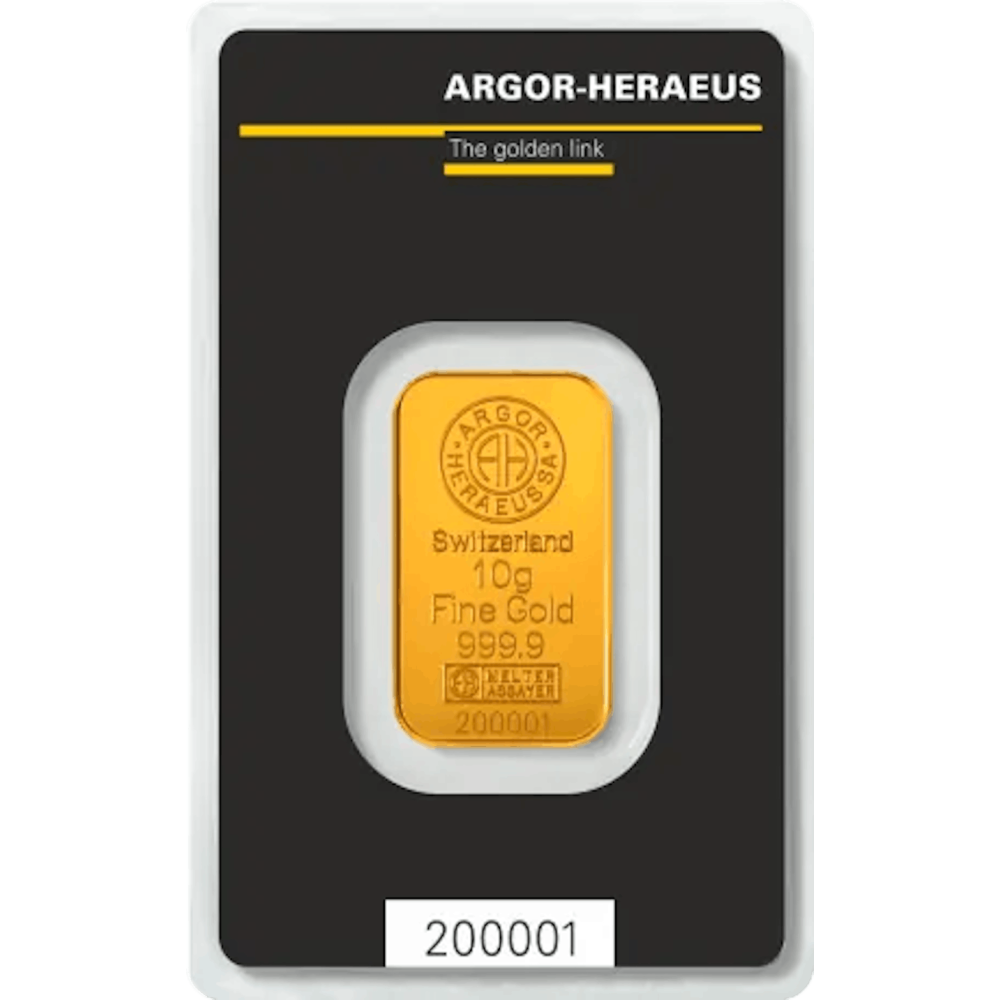Lingot d'or Argor Heraeus Kinebar® certifié de 10 gramme