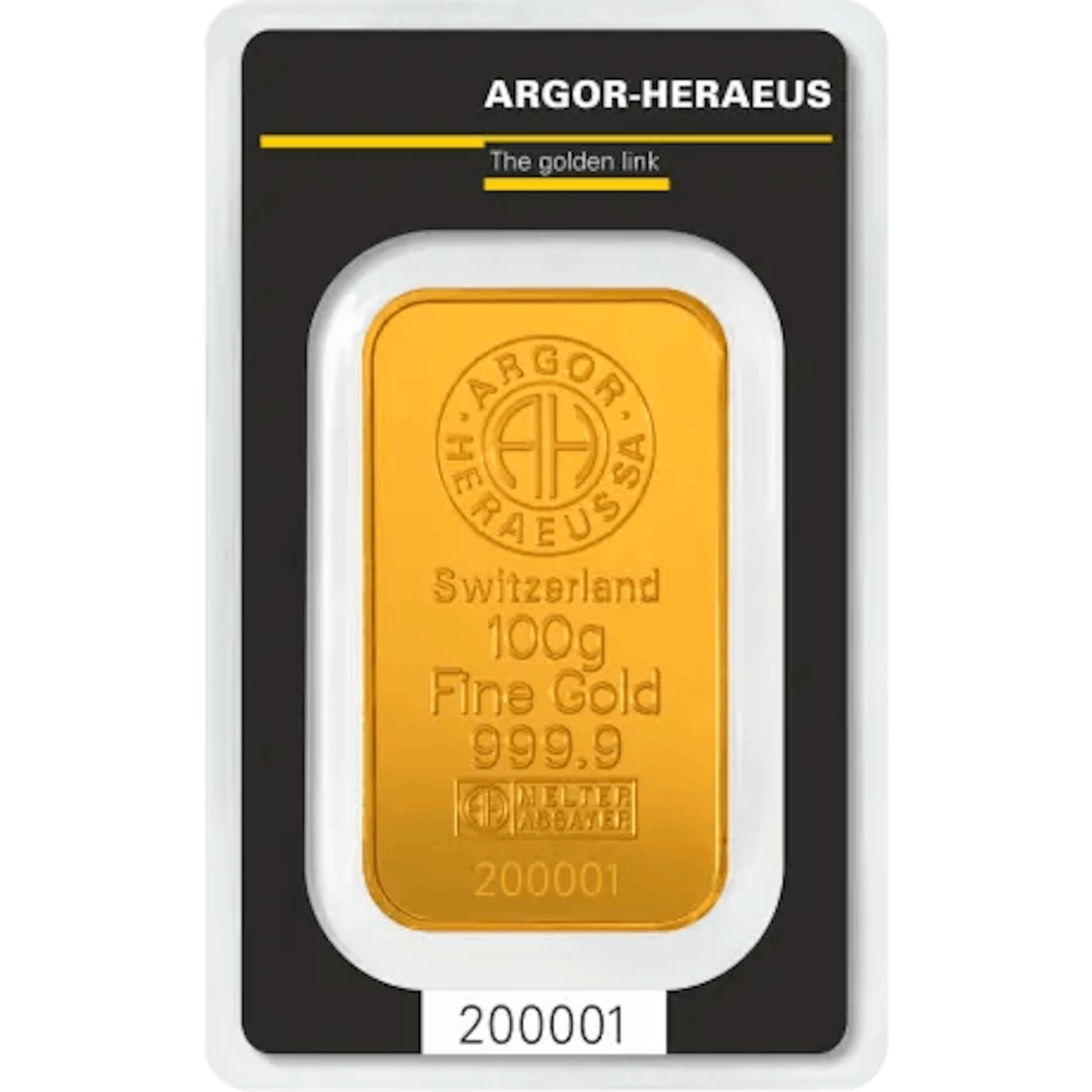 Lingot d'or Argor Heraeus Kinebar® certifié de 100 gramme