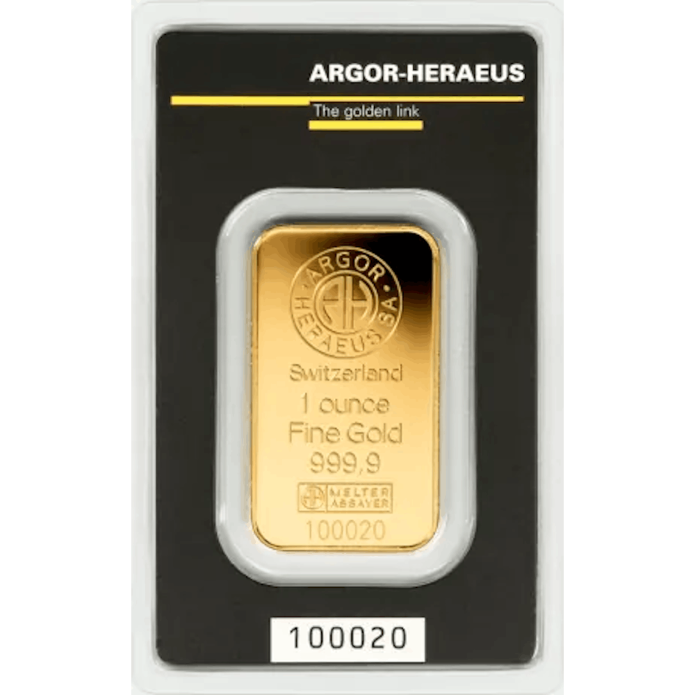 Lingot d'or Argor Heraeus Kinebar® certifié de 31,1 gramme