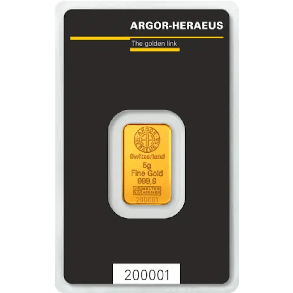 Lingot d'or Argor Heraeus Kinebar® certifié de 5 gramme