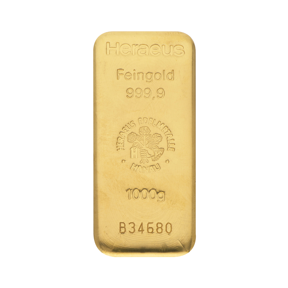 Lingot d'or Heraeus certifié de 1000 gramme