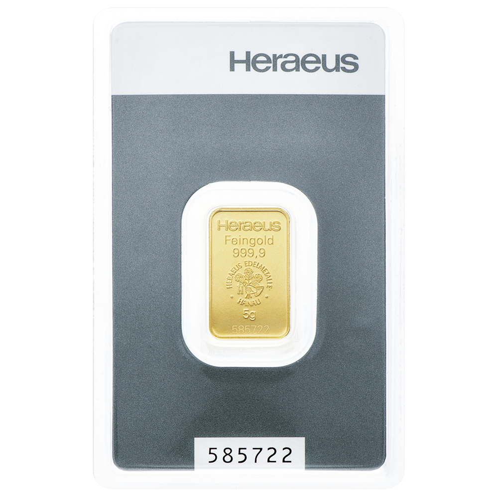 Lingot d'or Heraeus certifié de 5 gramme
