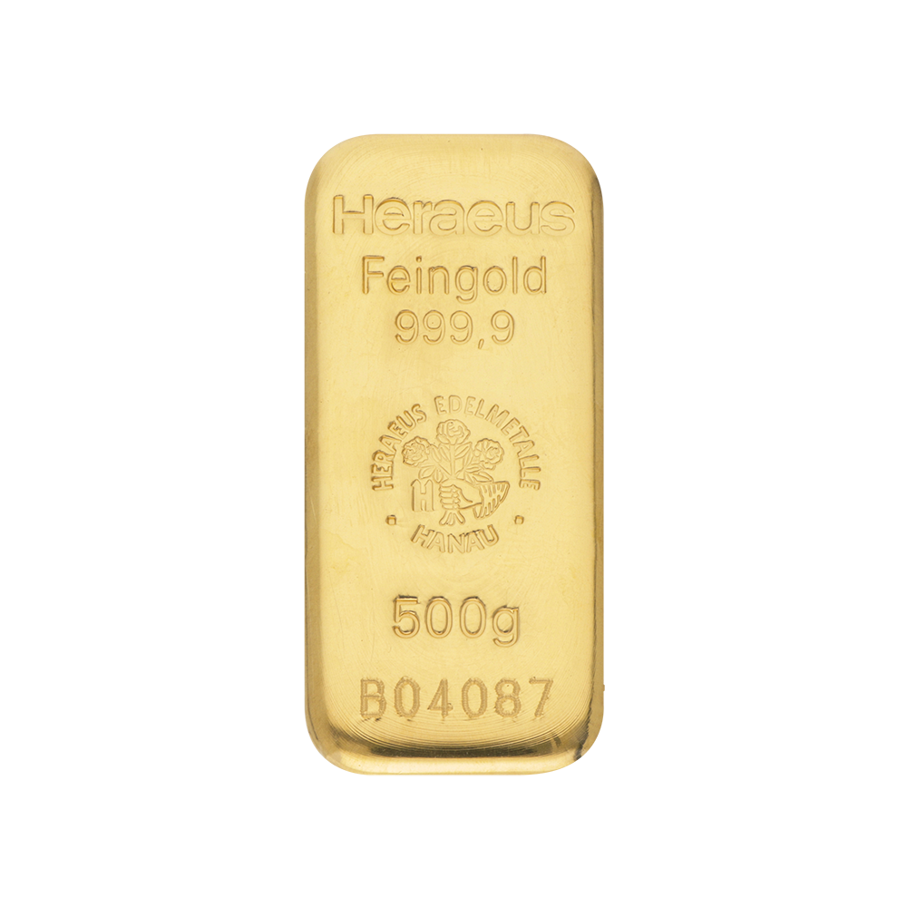 Lingot d'or Heraeus certifié de 500 gramme