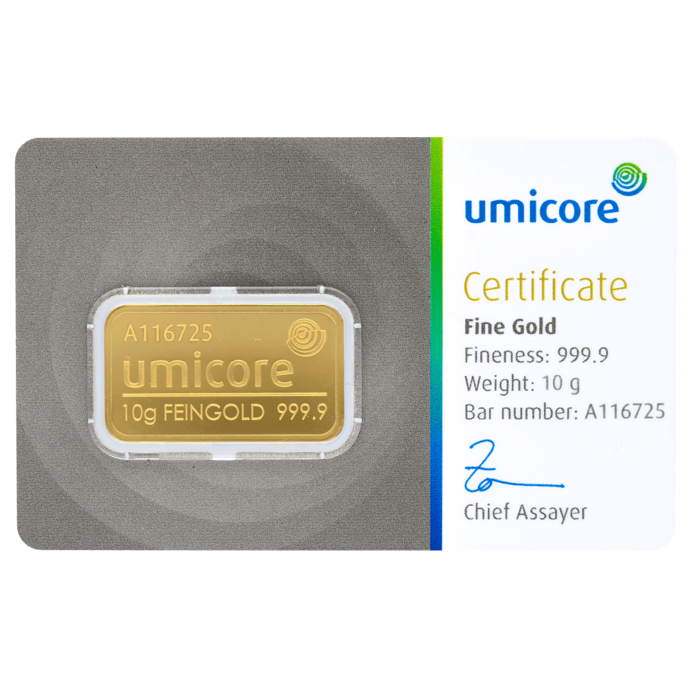 Lingot d'or Umicore certifié de 10 gramme