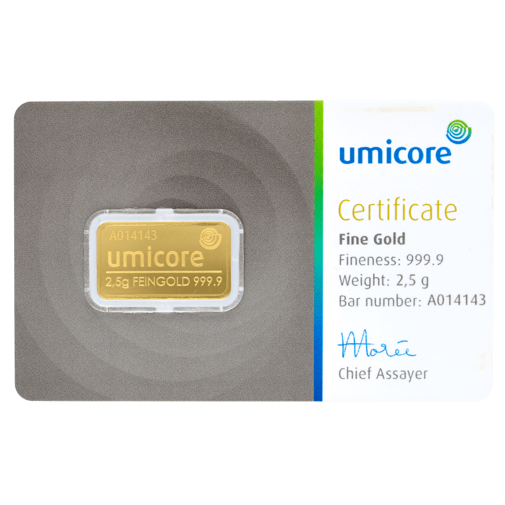 Lingot d'or Umicore certifié de 2,5 gramme