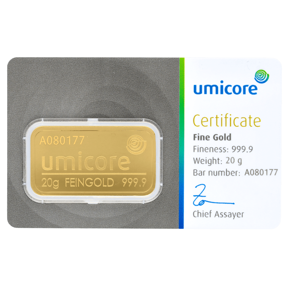 Lingot d'or Umicore certifié de 20 gramme