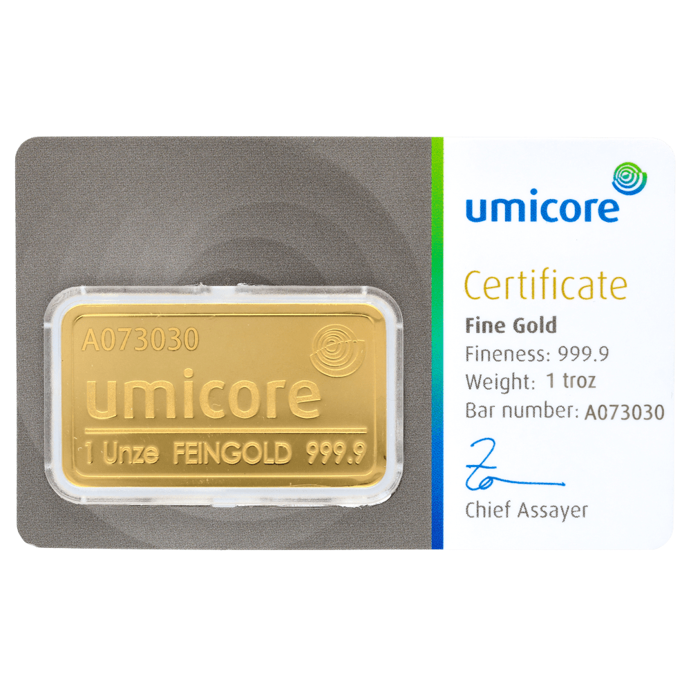 Lingot d'or Umicore certifié de 31,1 gramme