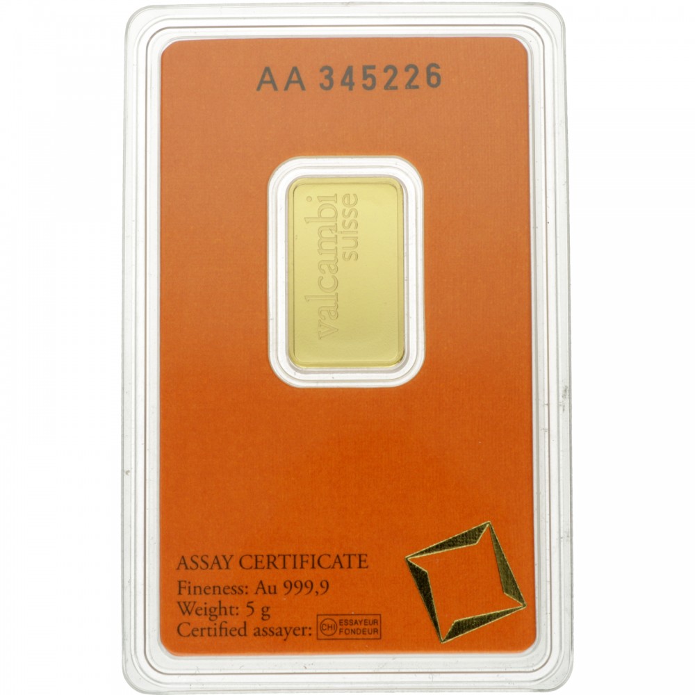 Lingot d'or Valcambi certifié de 5 gramme