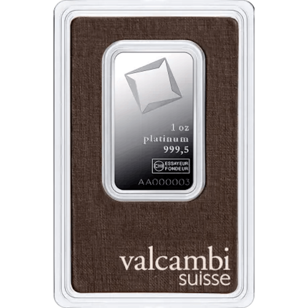 Lingot platine Valcambi certifié de 1 OZ