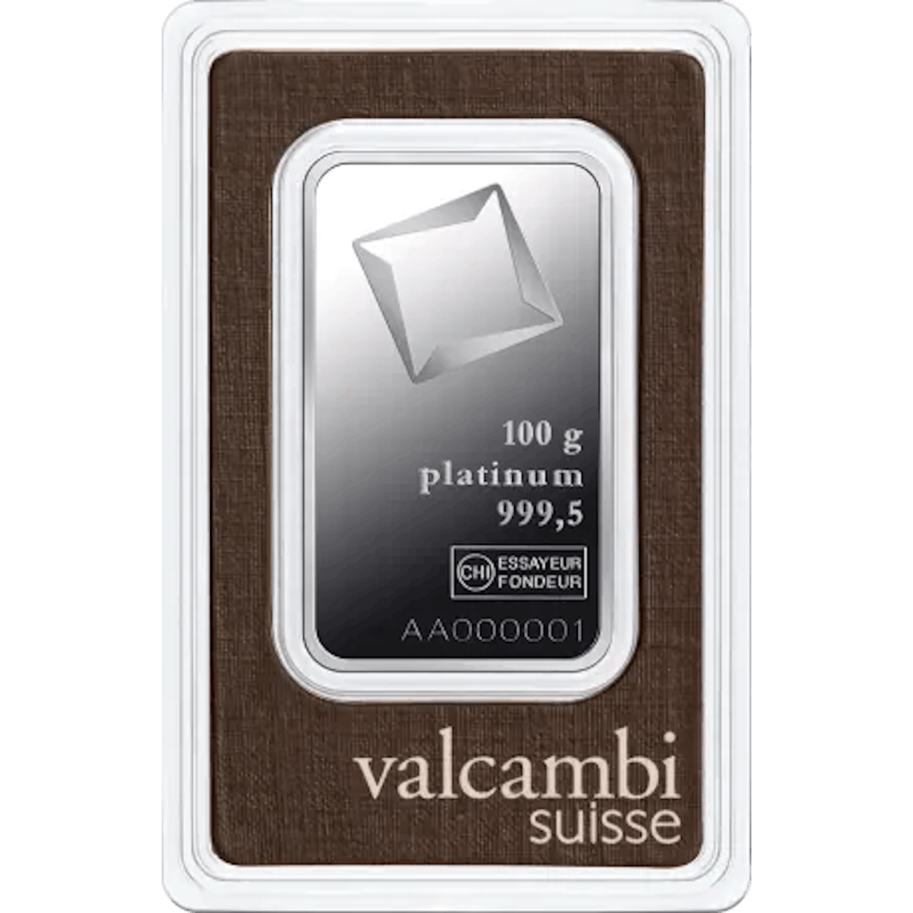Lingot platine Valcambi certifié de 100 gramme