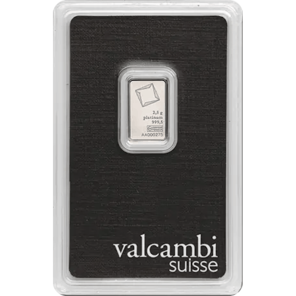 Lingot platine Valcambi certifié de 2,5 gramme