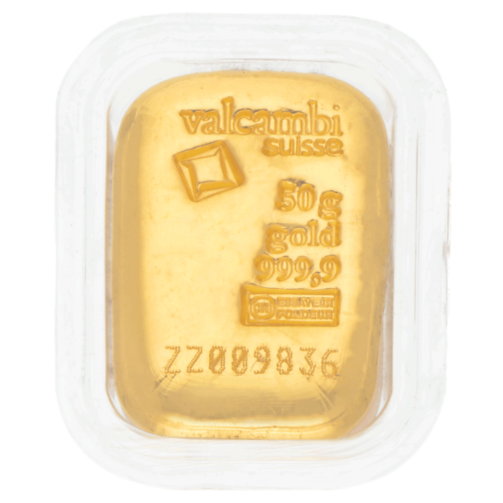 Un lingot d or certifie Valcambi de 50 grammes